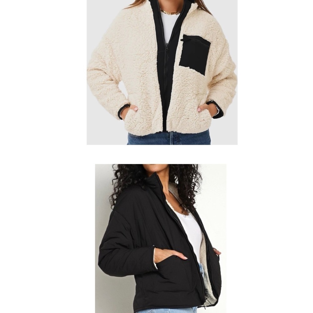 Nwt Z Supply Zs On The Go Reversible Jacket Black Quilted & Ivory Teddy Size Xs